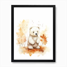 A Bear Watercolour In Autumn Colours 2 Art Print