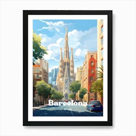 Barcelona Spain Catalonia Modern Travel Art Illustration Art Print