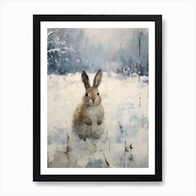 Vintage Winter Animal Painting Rabbit 4 Art Print