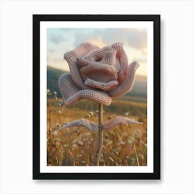 Pink Rose Knitted In Crochet 6 Art Print