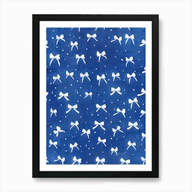 White And Blue Bows 7 Pattern Art Print