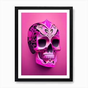 Skull With Abstract Elements 1 Pink Mexican Art Print