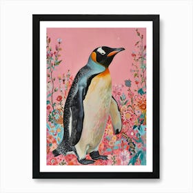 Floral Animal Painting Emperor Penguin 2 Art Print