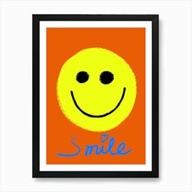 Yellow Emoji Smiley, Text Smile Abstrakte Retro Art Art Print