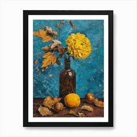 Yellow Chrysanthemum In A Bottle Art Print