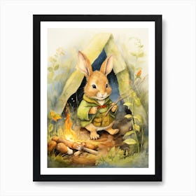 Bunny Camping Rabbit Prints Watercolour 2 Art Print