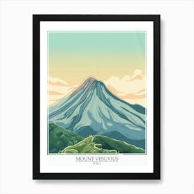 Mount Vesuvius Italy Color Line Drawing 4 Poster Art Print