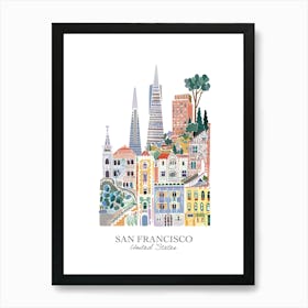 San Francisco California United States Gouache Travel Illustration Art Print