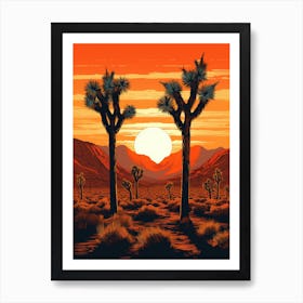 Retro Illustration Of A Joshua Trees At Sunrise 1 Art Print