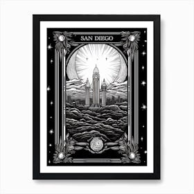 San Diego, United States, Tarot Card Travel  Line Art 3 Art Print