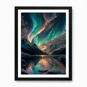 Rainbow Aurora Borealis Night Sky Art Print