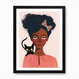 Black Girl With Cat 1 Art Print