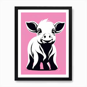 Playful calf On Solid pink Background, modern animal art, baby cow Art Print