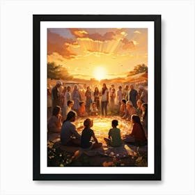 A Digital Painting Showcasing Various Community Members And Local Services Gathered In An Uplifting (6) Art Print