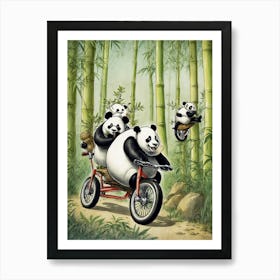 Panda Bears On A Bike Art Print