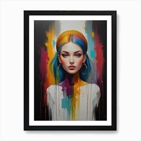 Girl With Colorful Hair 1 Art Print