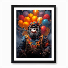 Monkey With Balloons 1 Art Print