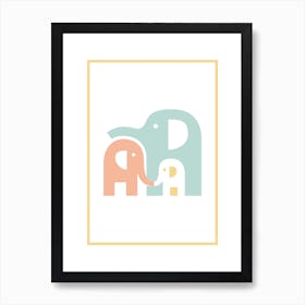 Elephant Family Pastel Nursery Art Print