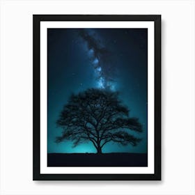 Lone Tree In The Night Sky and milky way Art Print