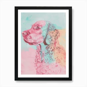 Teal & Pink Pastel Coated Retriever Dog Art Print