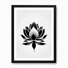 Lotus Flower, Buddhist Symbol Black And White Geometric 4 Art Print