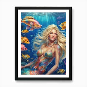 Mermaid with Tropical Fish Art Print