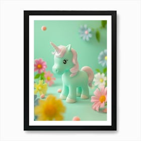 Toy Pastel Unicorn With Flowers 2 Affiche