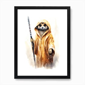 Baby Meerkat As A Jedi Watercolour 4 Art Print