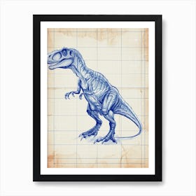 Allosaurus Dinosaur Blue Print Style 4 Art Print