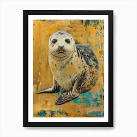 Harp Seal Pup Gold Effect Collage 1 Art Print