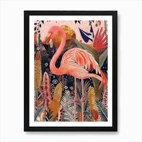 Greater Flamingo And Bird Of Paradise Boho Print 4 Art Print