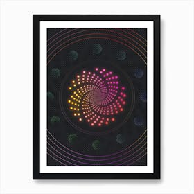 Neon Geometric Glyph in Pink and Yellow Circle Array on Black n.0451 Art Print