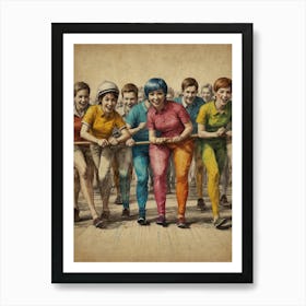 Group Of People Pulling A Rope Art Print