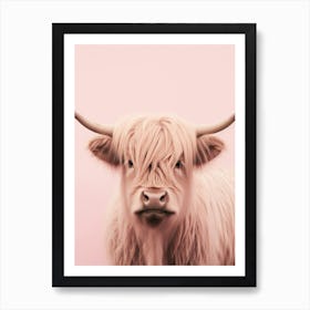 Cute Photographic Portrait Of Pastel Pink Highland Cow 2 Art Print