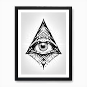 Pineal Gland, Symbol, Third Eye Simple Black & White Illustration 1 Art Print