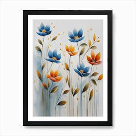 Blue And Orange Flowers Art Print