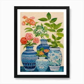 Flowers In A Tile Vase Botanical House Plants Art Print