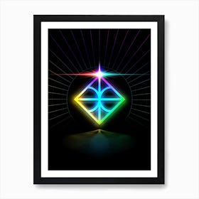 Neon Geometric Glyph in Candy Blue and Pink with Rainbow Sparkle on Black n.0094 Art Print
