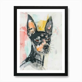 Pastel American Hairless Terrier Dog Pastel Line Illustration  1 Art Print