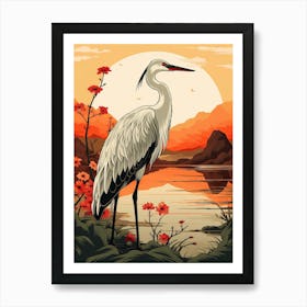 Crane Animal Drawing In The Style Of Ukiyo E 1 Art Print