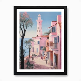 Faro Portugal 1 Vintage Pink Travel Illustration Art Print