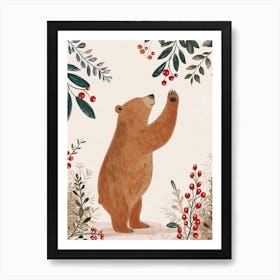 Sloth Bear Standing And Reaching For Berries Storybook Illustration 1 Poster