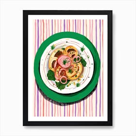 A Plate Of Lasagna, Top View Food Illustration 3 Art Print