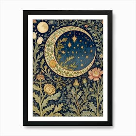 Moon And Flowers Style William Morris Art Print