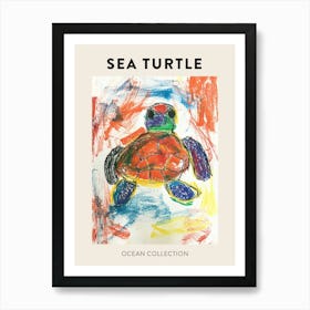 Minimalist Oil Pastel Scribble Sea Turtle Poster Art Print