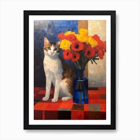 Delphinium With A Cat 4 De Stijl Style Mondrian Art Print