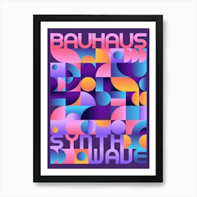 Synthwave Bauhaus Neon poster #1 (dark purple-pink) — abstract poster, retrowave print 3 Art Print