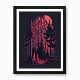 A Fantasy Forest At Night In Red Theme 74 Art Print
