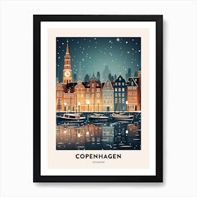 Winter Night  Travel Poster Copenhagen Denmark 4 Art Print