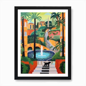 Painting Of A Dog In Tivoli Garden, Italy In The Style Of Matisse 02 Art Print